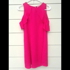 NWT TCEC Hot Pink Cold Shoulder Sleeveless Flutter Dress Size Small *BARBIE*